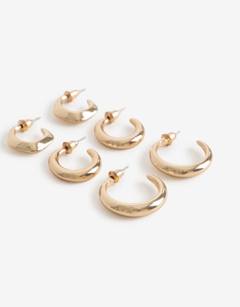 Aros Argollas Set Metal Set De Argollas Metal - Dorado