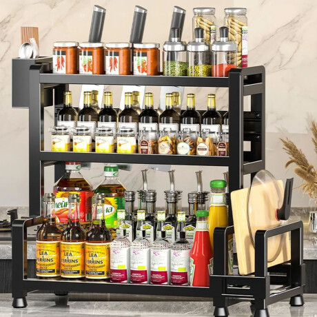 Set Organizador Especiero + 7 Recipientes Herméti Tapa Bambu Negro
