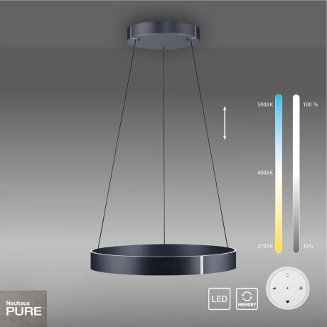 Colgante led anillo motorizado 44w 70cm a control remoto con varias funciones, gris grafito Colgante led anillo motorizado 44w 70cm a control remoto con varias funciones, gris grafito