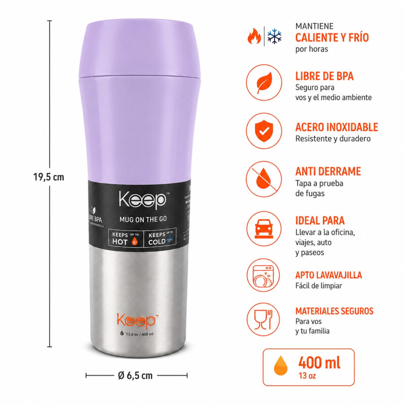 Mug en Acero Inoxidable Frio/Calor 400ml Lila