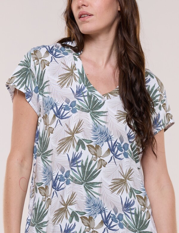 Vestido Corto Lino Cuello Camisa MULTI/AZUL
