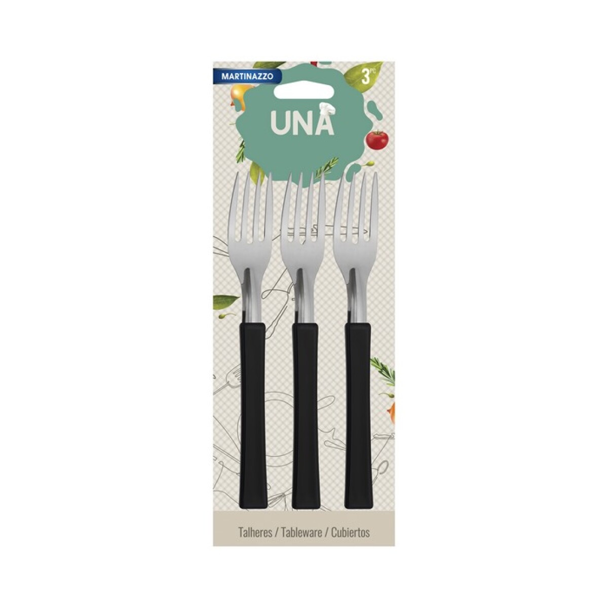 UNA Set 3 Tenedores M.Plastico Negro 83310/5 