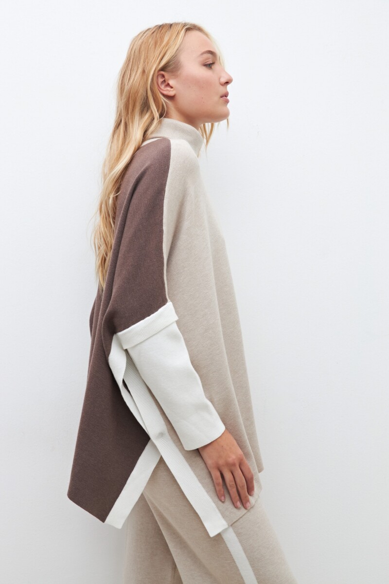 Polera oversized color block beige melange