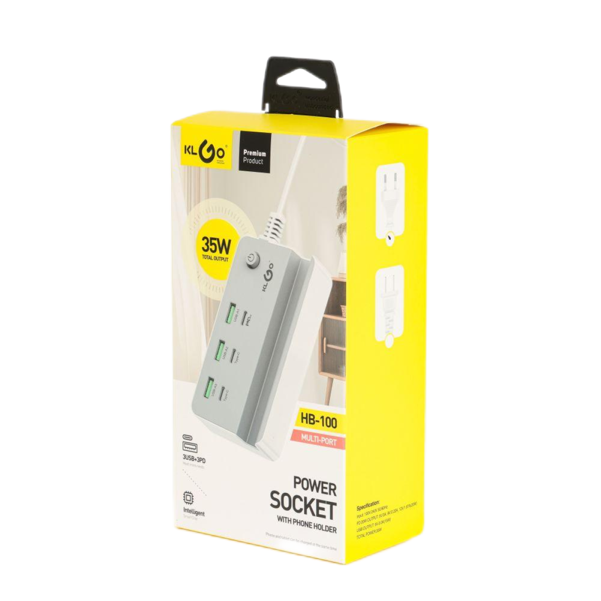 CARGADOR ZAPATILLA DE CARGRA RAPIDA ALARGUE UNIVERSAL HB100 3 USB 3 TIPO C 