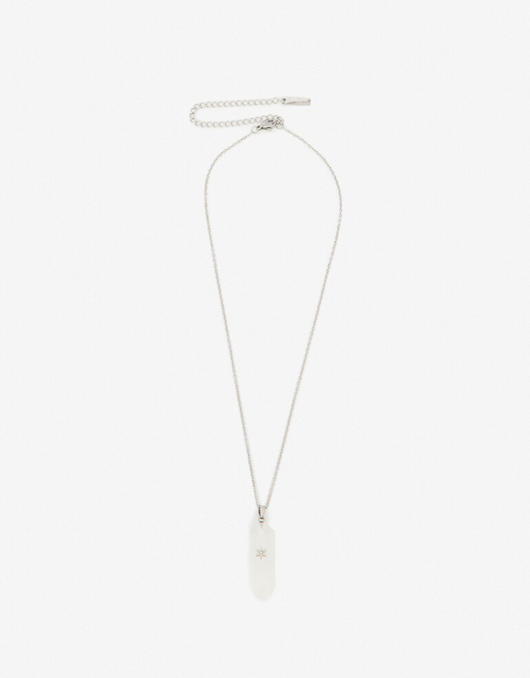 Cadena Corta con Dije Piedras Collar De Acero Con Piedra Cuarzo - Plateado