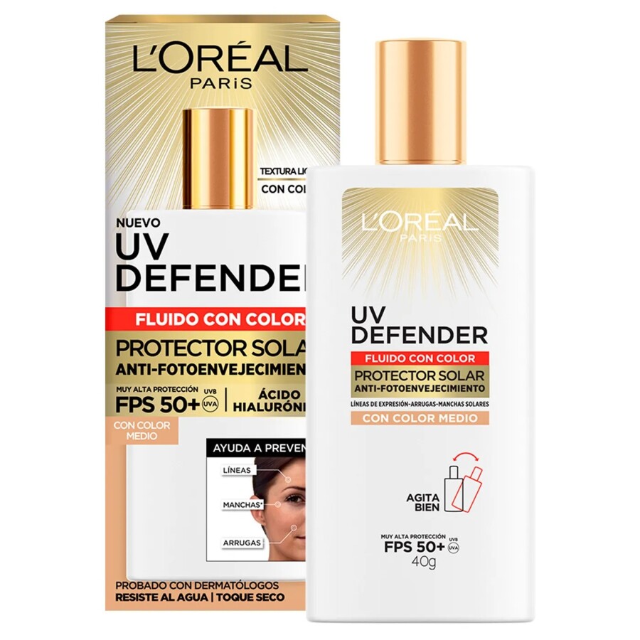 Protector Solar Facial con Color Medio FPS 50+ UV Defender Fluido 40 ml - L'Oréal Protector Solar Facial con Color Medio FPS 50+ UV Defender Fluido 40 ml - L'Oréal