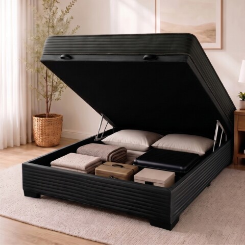 Sommier Baúl 2 Plazas Negro con Colchón Super Mega 138 x 188 Firmeza Media Sommier Baúl 2 Plazas Negro con Colchón Super Mega 138 x 188 Firmeza Media