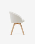 Silla giratoria Marvin chenilla beige y patas de madera maciza de haya acabado natural