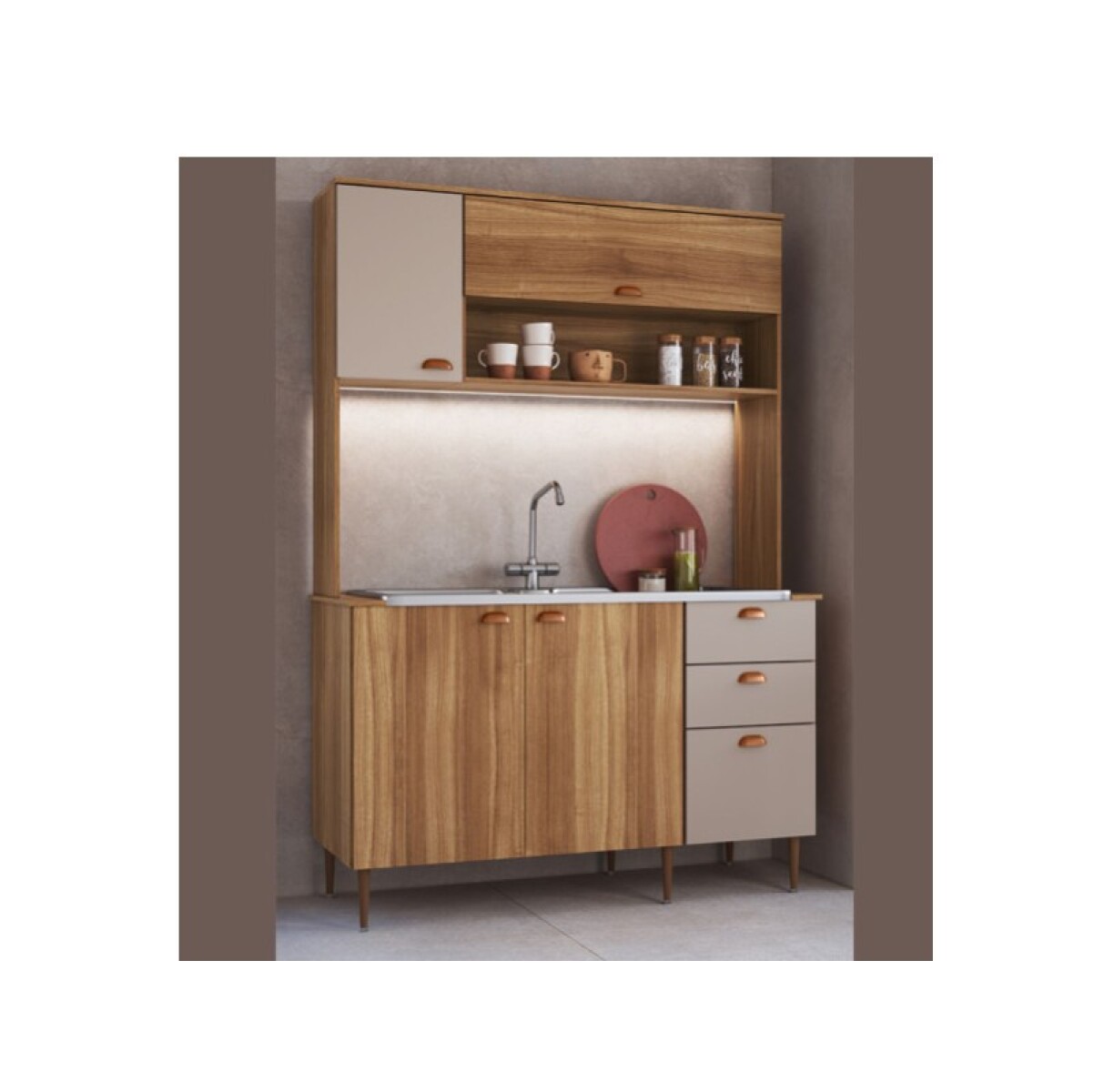 COCINA COMPACTA 2.01M NOGAL/CINAMON 