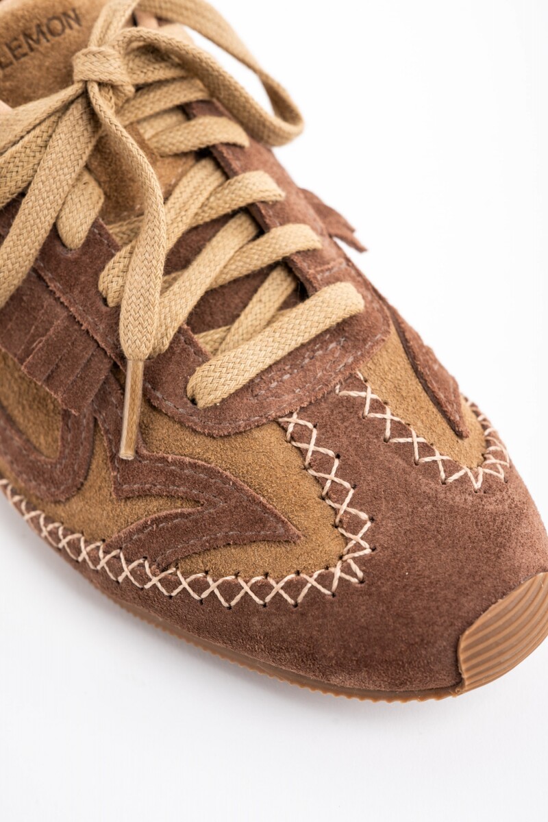 Zapatilla Gamuza Combinada C Flecos Camel