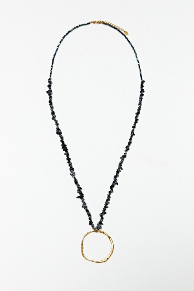 Collar piedras naturales y dije acero irregular dorado