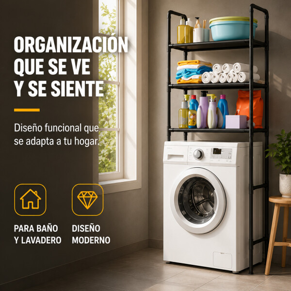 Mueble Organizador Multiuso Lavarropa 3 Estantes Acero Inox. Negro 1