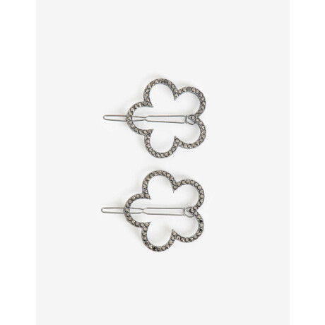 Set De 2 Hebillas Tic Tac En Forma De Flor Con Strass Plateado Rodio