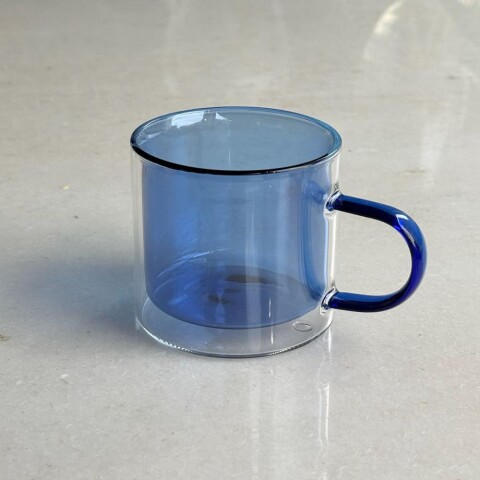 Taza doble vidrio 240ml azul