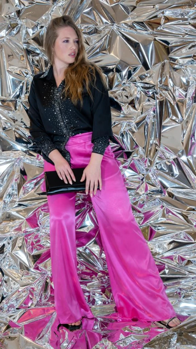 Pantalón de satén ancho - Fucsia 