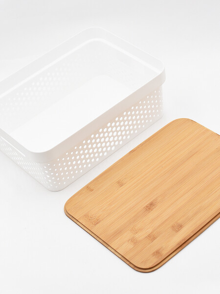 ORGANIZADOR CON TAPA DE BAMBU BLANCO