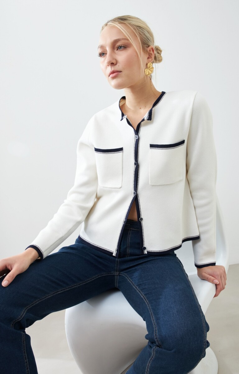 Chaqueta tejida vivos en contraste - crudo 