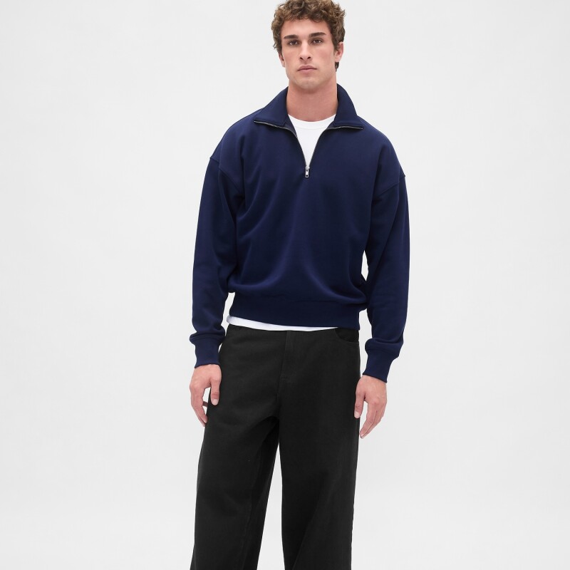 HVYWT LS ZIP POLO NAVY UNIFORM