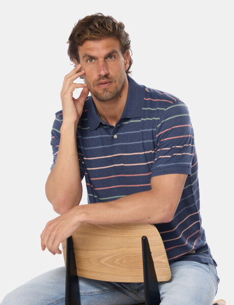 REMERA POLO RAYADA Azul
