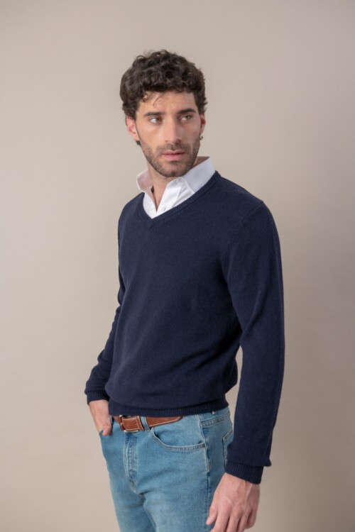 Sweater V Merino Azul
