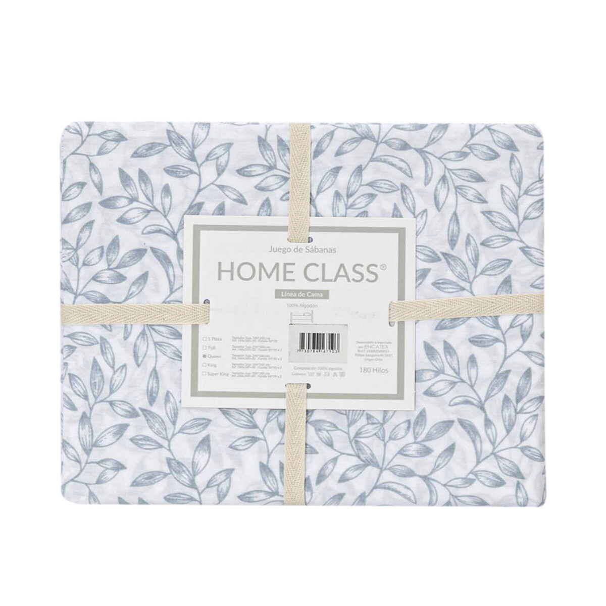 Juego Sábanas Queen Size Home Class Estampado 180 Hilos 100% Algodón - 10-1 HOJAS AZUL 