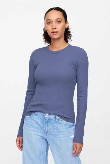 Remera Rib Pointelle Mujer Quiet Blue