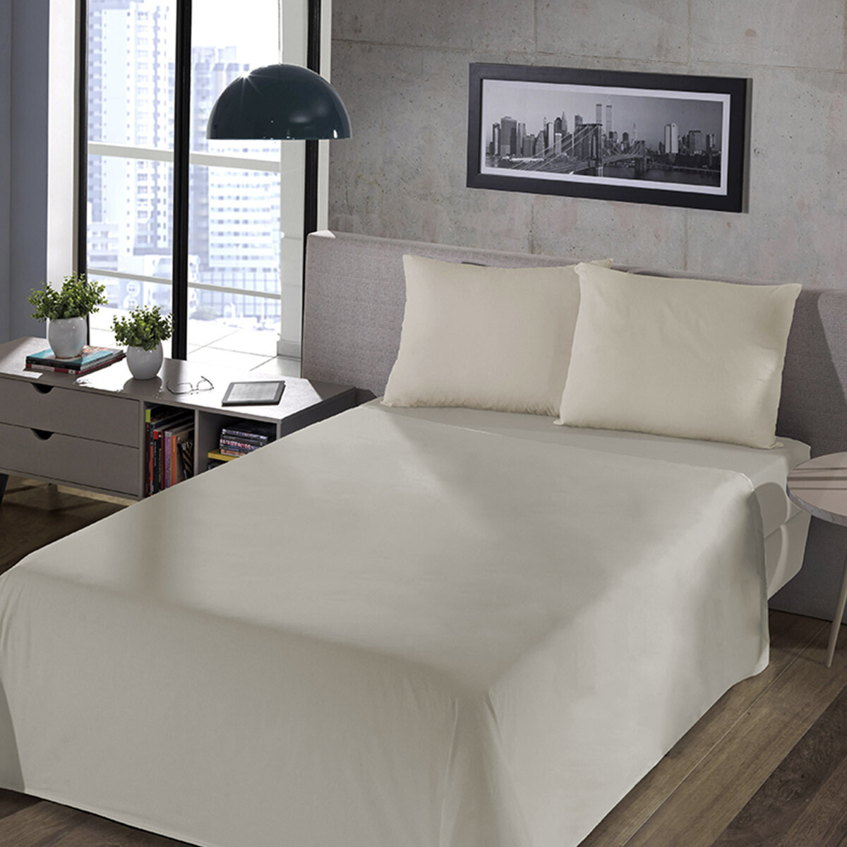 Juego Sábanas 1 Plaza Home Class Lisas 180 Hilos 100% Algodón - BEIGE 