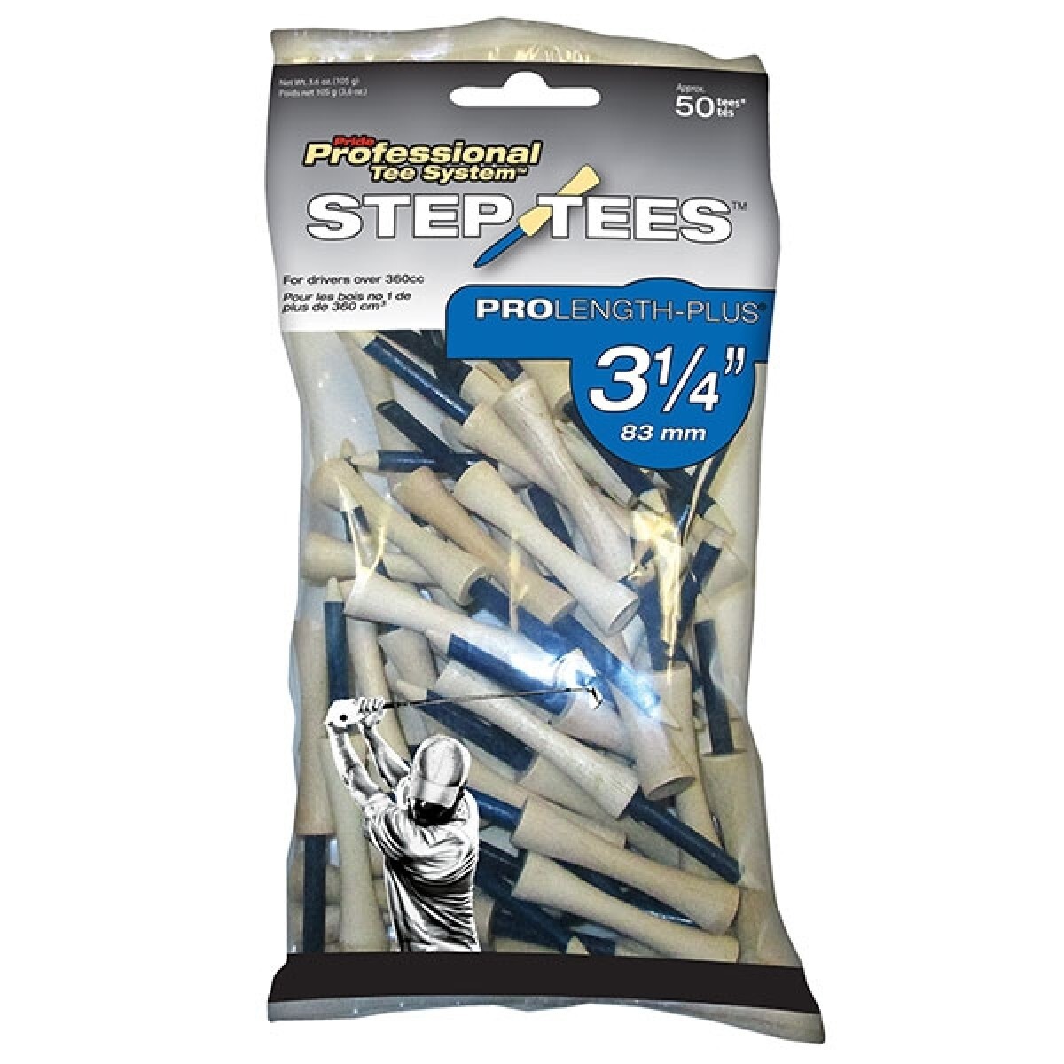 TEES PRIDE PROFESSIONAL Tee System - PROLENGTH-PLUS 3 1/4" 83mm x 50 unidades 