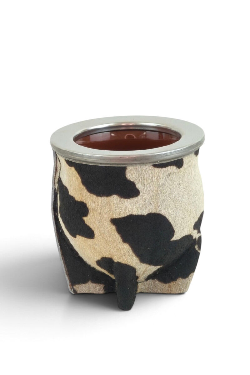 Set termo y mate en cuero Animal Print Negro