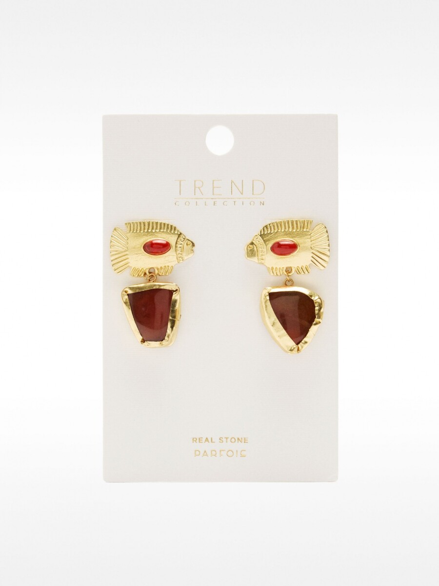 Pendientes De Peces Con Piedra rojo