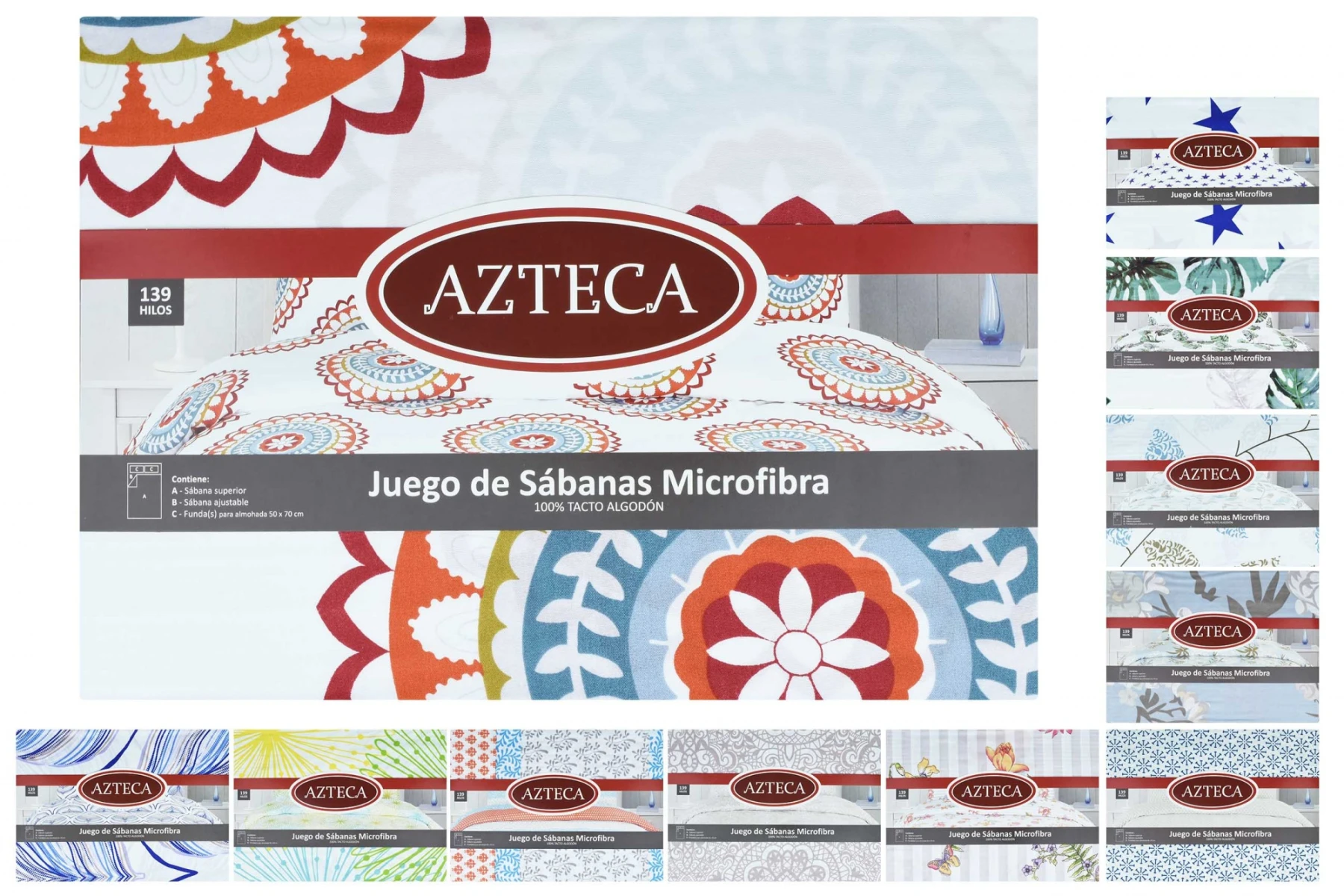 SABANAS AZTECA JUEGO 2 PLAZAS 4PCS MICROFIBRA 