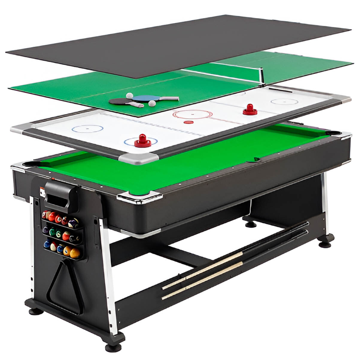 Mesa Pool Multijuego Giratoria 4en1 Ping Pong Hockey 