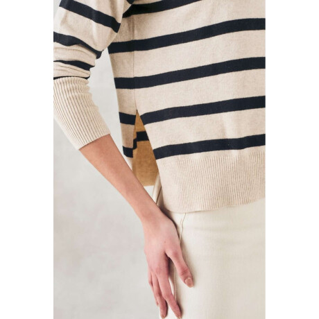 Sweater Rayado Algodon Elastano Beige Melange