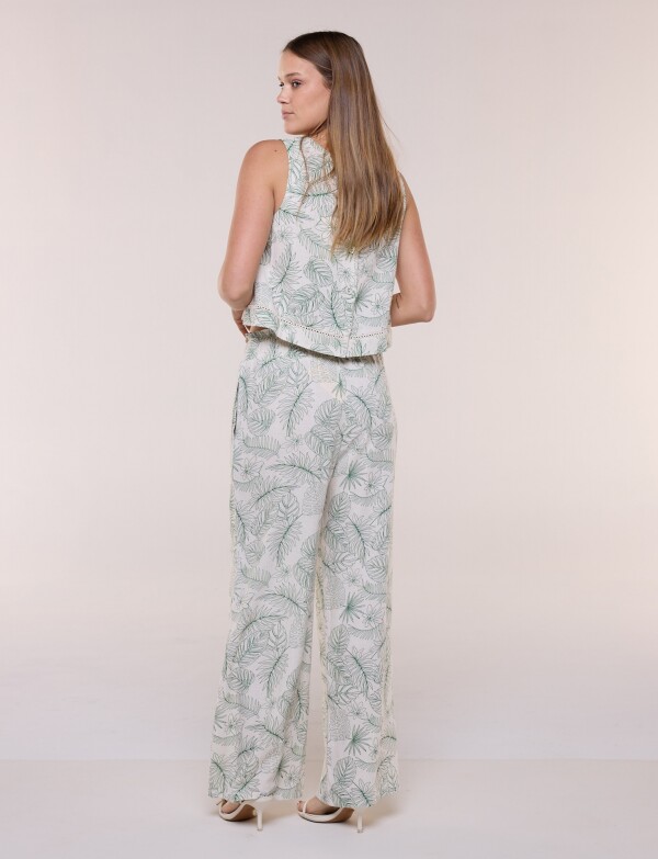 Blusa Crop Estampada Con Puntilla En Ruedo MULTI/VERDE