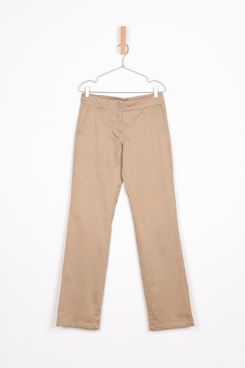 Pantalón Recto Algodón Elastano *s - Beige 