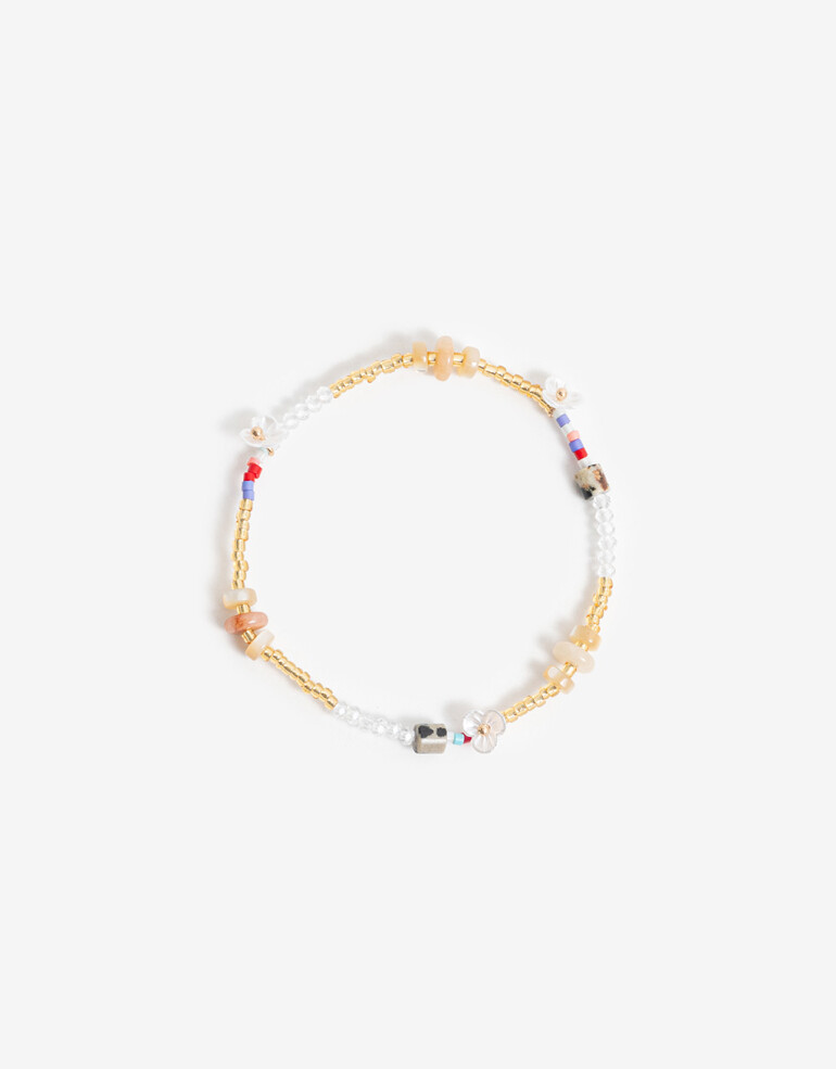 Pulseras Elásticas Canutillos Pulsera Con Beads Floral - Dorado