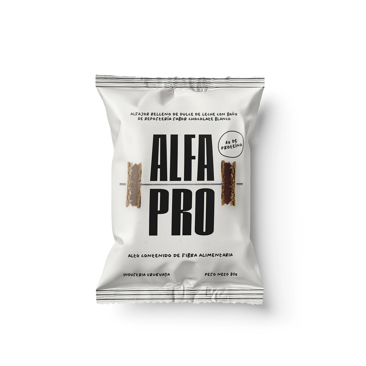 Alfajor Protéico Reducido en calorías Chocolate Blanco caja x 8 unidades Alfapro 