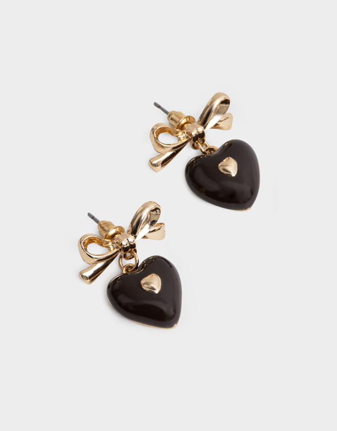 Aros Colgantes Cortos Con corazón Aros Colgantes De Moño Y Corazón - Dorado