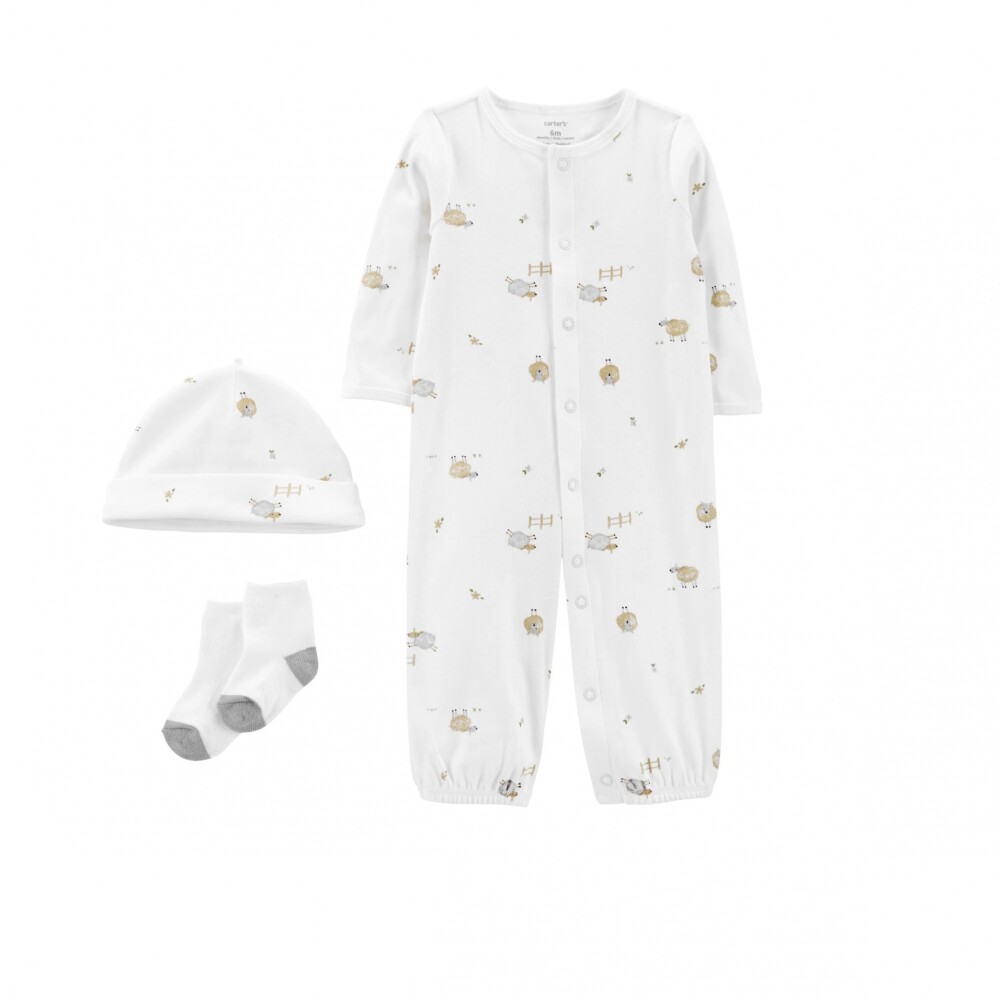 Enterito Carters Con medias y gorro - Primer Muda NB Farm Blanco