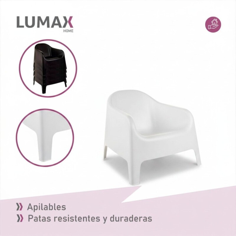 Set de 2 Silla Plastico Skarpo Jardin Liso Blanco