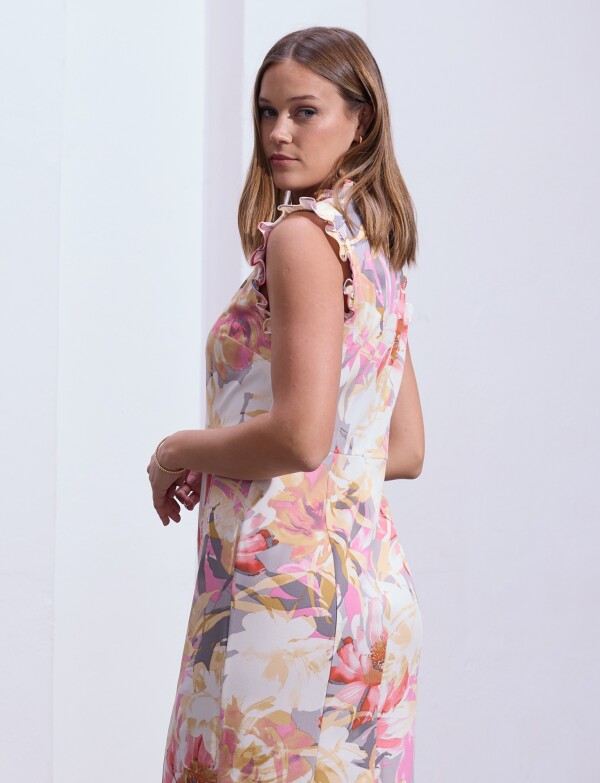 Vestido Det Volados Printed MULTI/ROSA