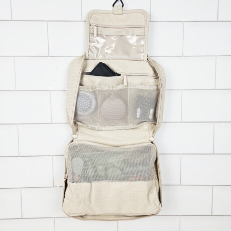 Neceser plegable con percha varios bolsillos Beige
