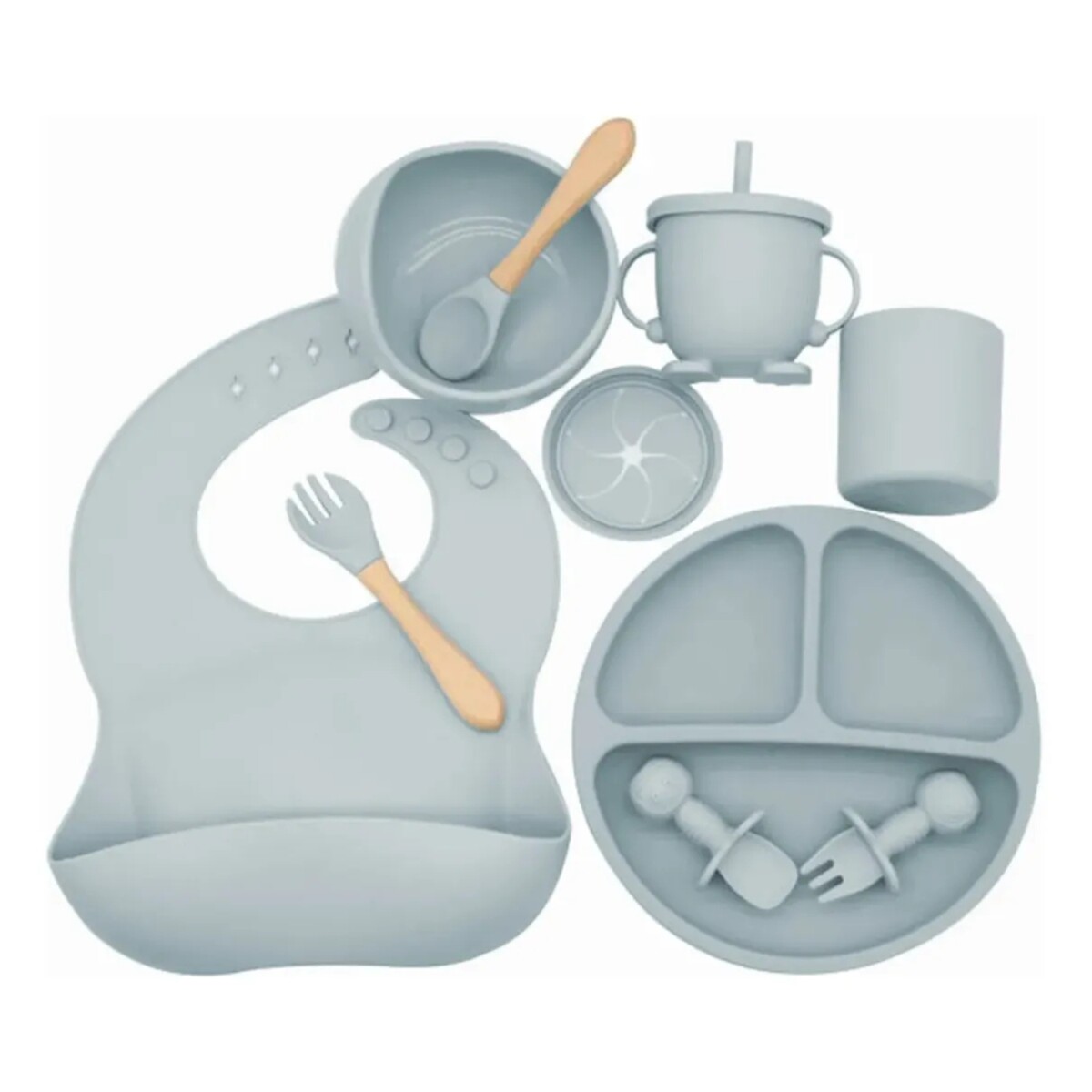 Set Alimentación Bebé en Silicona Libre Bpa 10 Piezas - Gris 