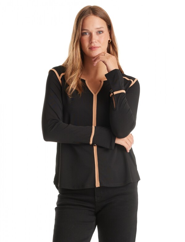 Blusa Ribete Contraste NEGRO/TOSTADO