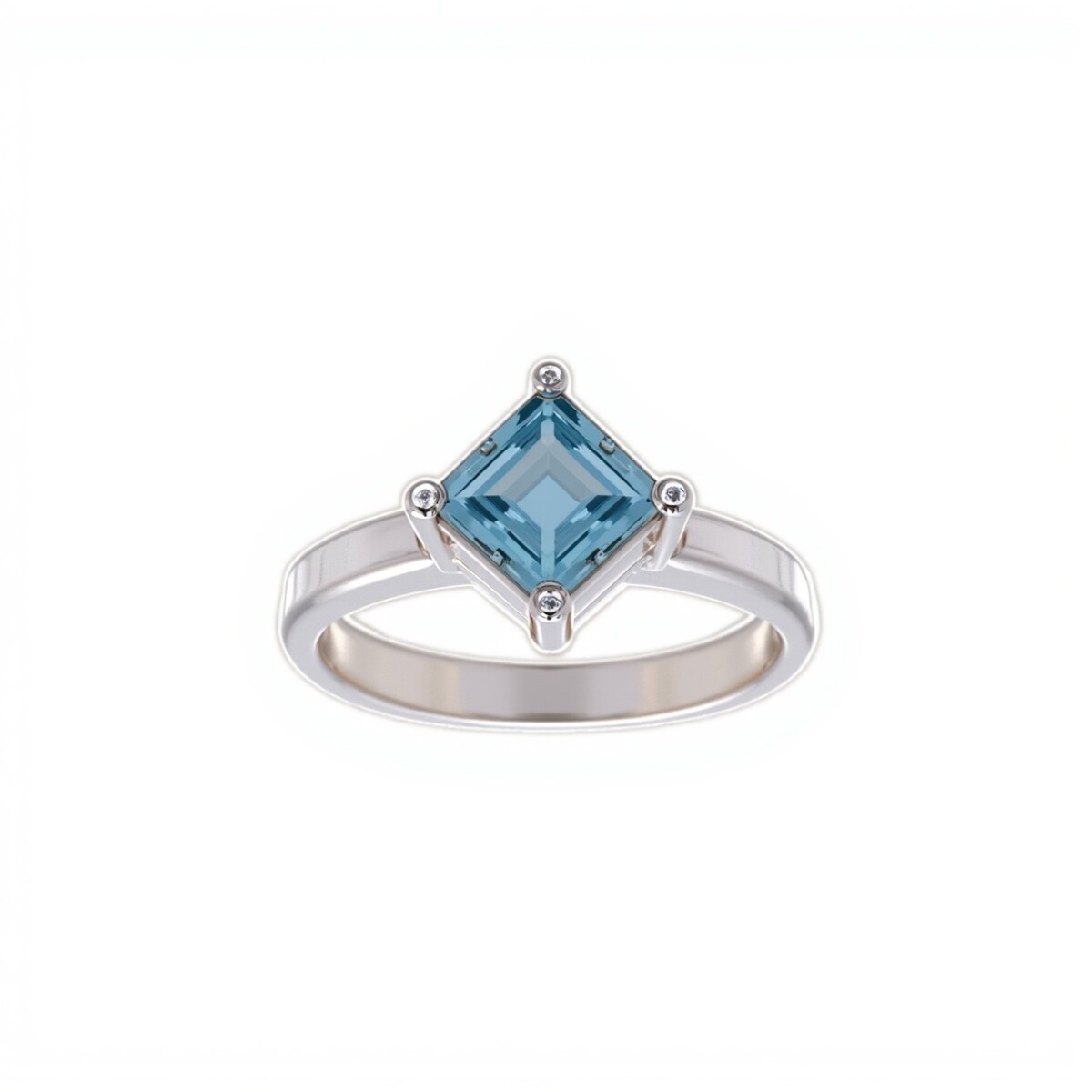 Anillo Rombo-Plata rodinada-Piedra Aguamarina-AN2014 - conpiedra 