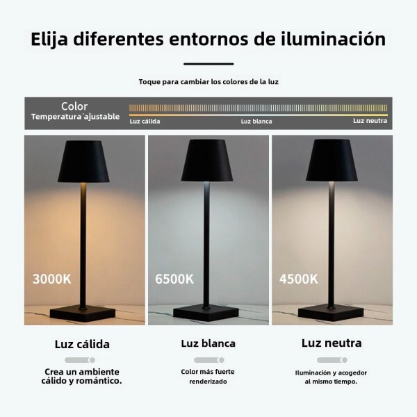 Lampara Portatil Mesa Inalambrica Dimerizable Tactil Bateria Variante Color Negro