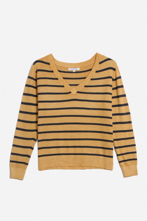 Sweater escote V rayas AZUL MARINO