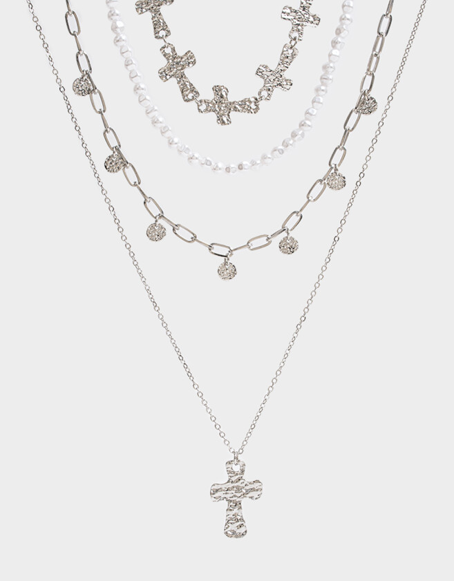 Collares Cortos Religioso Collar Corto Con Cruz - Plateado