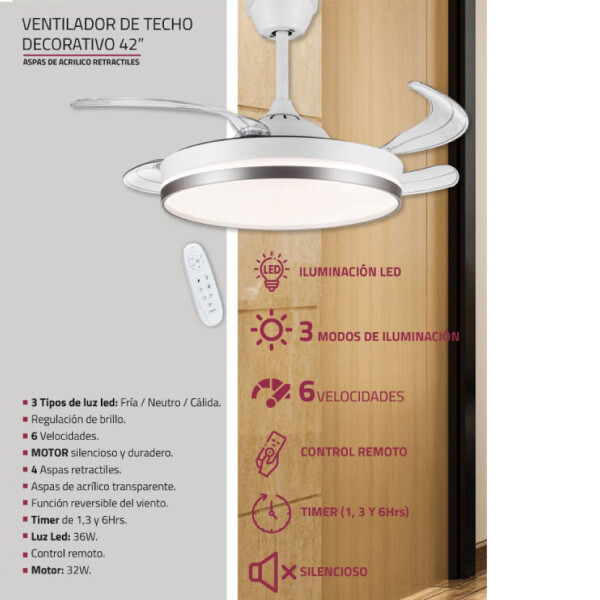 Ventilador De Techo Xion Xi-v200t-cu 42" VENTILADOR DE TECHO XION 42" XI-V200T