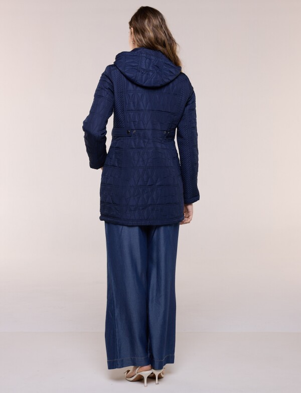 Campera Larga Capitoneada Con Capucha Desmontable AZUL